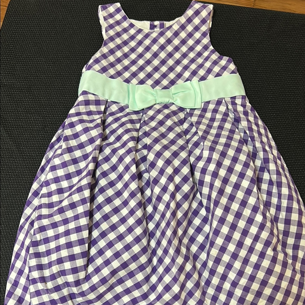 Purple and White Checkered Kids Dress with Bow
